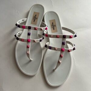 Valentino Garavani White Sandals with Pink and Purple Accents